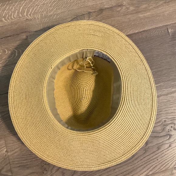 Sun ‘N Sand hat with black band and blue green & natural raffia flower detail main image 5